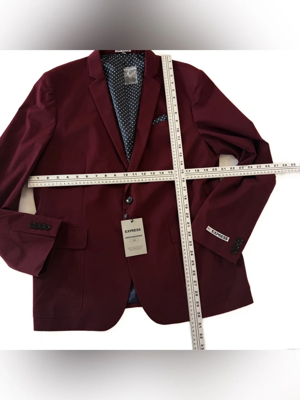 Express Blazer Suit Jacket Mens Size 44 Regular Maroon Photographer Slim Fit New